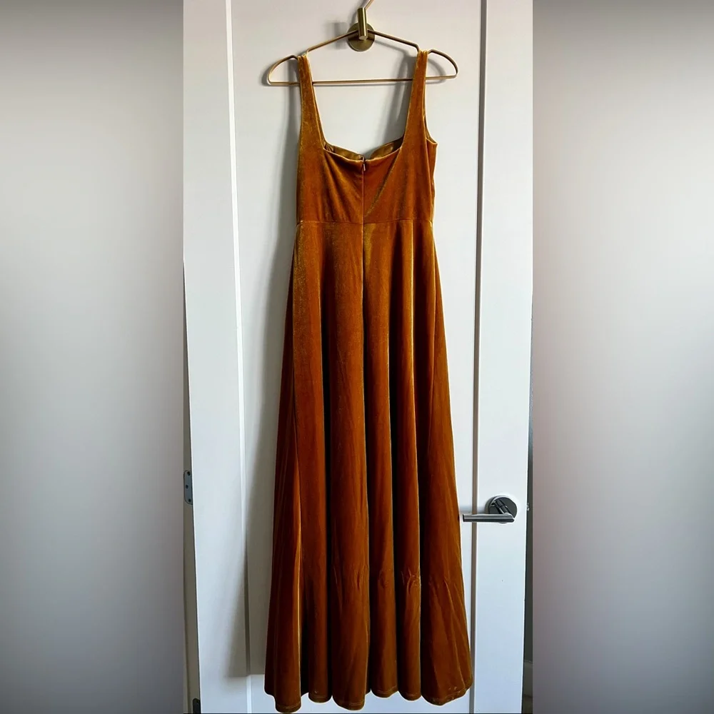 EUC JENNY YOO Velvet Bridesmaid Gown Marigold Gold Size 6 Square Neck Maxi - Picture 6 of 9